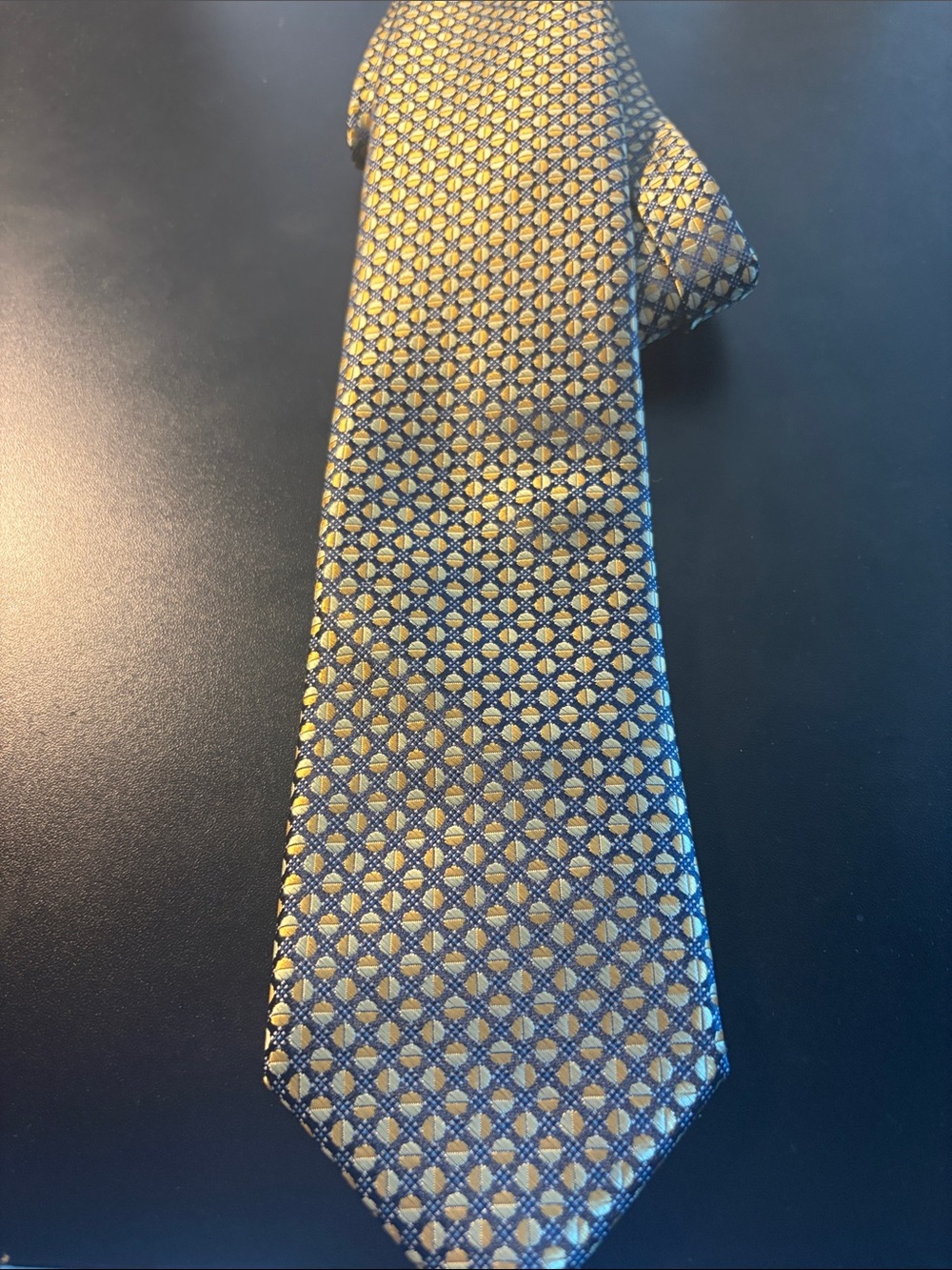 Perry Ellis Gold and Navy Geometric Silk Tie